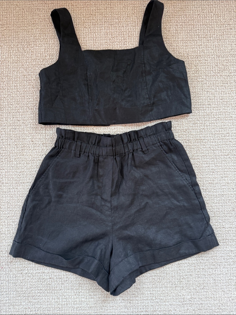 Banana Republic Black Linen Crop Top & High-Waist Paperbag Shorts - NWOT Size M